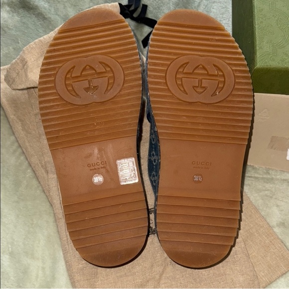 Gucci 38.5 Denim Blue Monogram Sandals - Picture 3 of 10